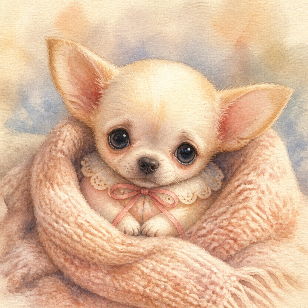 chihuahua wrapped in a blanket